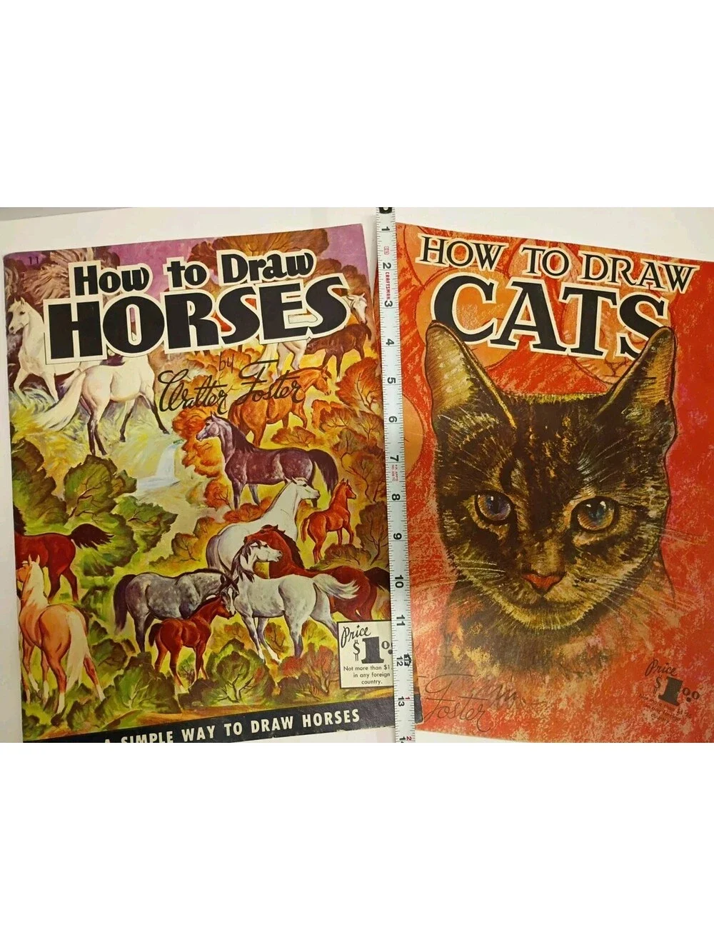 *2*  VINTAGE Large Books-How To Draw Horses & How To Draw Cats by WALTER FOSTER